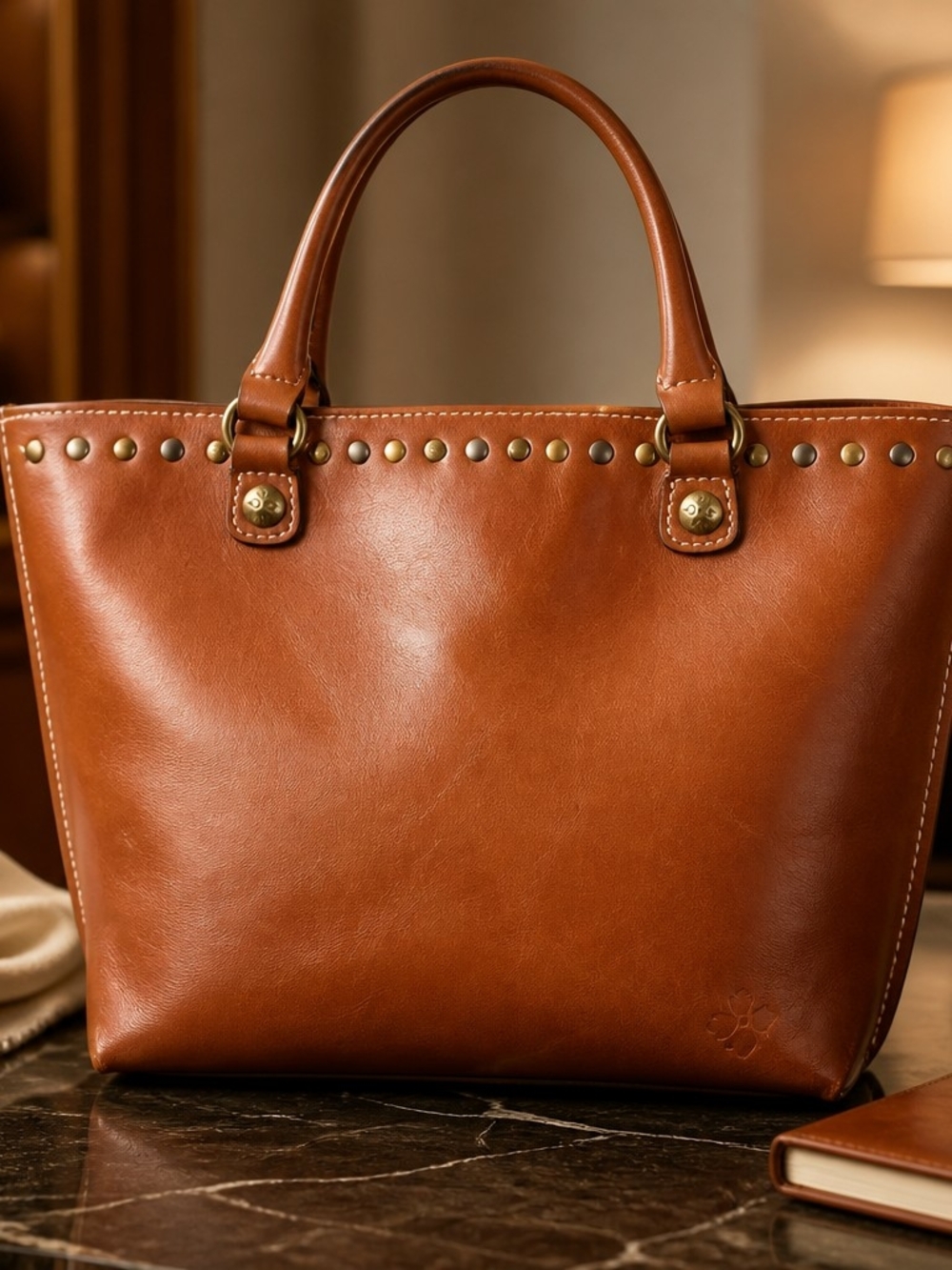 Patricia Nash Cognac Brown Leather Studded Tote